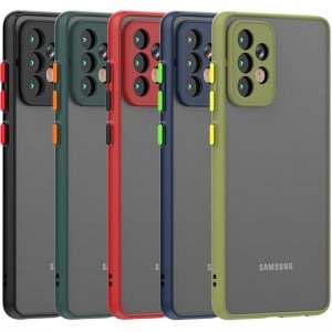 کاور و قاب گوشی مناسب برای Samsung Galaxy A72 5G هیبریدی دکمه رنگی مدل پشت مات محافظ لنزدار