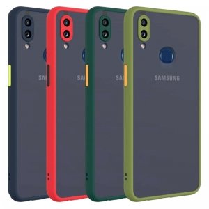 کاور و قاب گوشی مناسب برای Samsung Galaxy A10S هیبریدی دکمه رنگی مدل پشت مات محافظ لنزدار