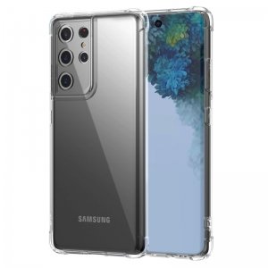 گارد محافظ ایربگ دار برای گوشی Samsung Galaxy S21 Ultra مدل دور ژله ای شفاف پشت طلق کریستالی