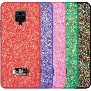 قاب بک کاور شاین دخترانه مناسب برای گوشی Xiaomi Redmi Note 9S مدل لاکچری دیزاین طرح سواروسکی براق (اکلیلی ثابت)