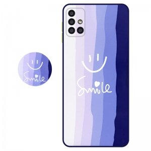 کاور سه بعدی رینبو تم آبی Rainbow Blue Theme مناسب برای گوشی Samsung Galaxy A51 مدل دکمه رنگی محافظ لنزدار به همراه پاپ سوکت طرح رنگین کمانی زنانه و مردانه