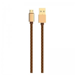 کابل فست شارژ و انتقال دیتا 2 آمپری LDNIO LS 25 مدل روکش چرمی و سری فلزی دو طرفه به طول 1.2 متر