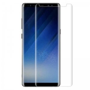 گلس یو وی UV Glass مناسب برای گوشی Samsung Galaxy Note 8 مدل شیشه ای خمیده بدون حاشیه مشکی دور UV Full Screen Full Glue Glass