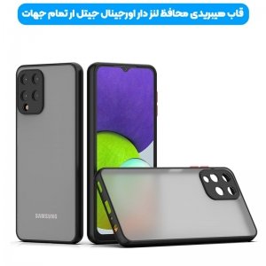 کاور و قاب گوشی مناسب برای Samsung Galaxy A22 4G هیبریدی دکمه رنگی مدل پشت مات محافظ لنزدار.jpg