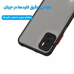 کاور و قاب گوشی مناسب برای Xiaomi Redmi Note 10 5G / M3 Pro (2021) هیبریدی دکمه رنگی مدل پشت مات محافظ لنزدار.jpg
