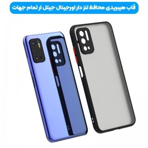 کاور و قاب گوشی مناسب برای Xiaomi Redmi Note 10 5G / M3 Pro (2021) هیبریدی دکمه رنگی مدل پشت مات محافظ لنزدار.jpg