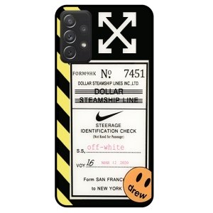 قاب پشت گلس فانتزی پسرانه طرح آف وایت مناسب برای گوشی Samsung Galaxy A72 5G/4G مدل دور ژله ای ضدضربه Off White Glass case