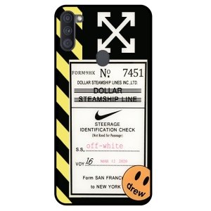 قاب پشت گلس فانتزی پسرانه طرح آف وایت مناسب برای گوشی Samsung Galaxy A11 مدل دور ژله ای ضدضربه Off White Glass case