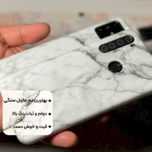 قاب ماربل IMD گوشی شیائومی پوکو ایکس 3 طرح سنگی مرمر سفید به همراه پاپ سوکت ست
