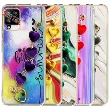 قاب گوشی دخترانه سامسونگ Samsung M32 4G مدل ماربل پام پام زنجیردار