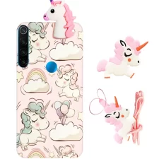 قاب فانتزی عروسکی دخترانه Xiaomi Redmi Note 8 مدل اسب تک شاخ به همراه بند آویز و پاپ سوکت