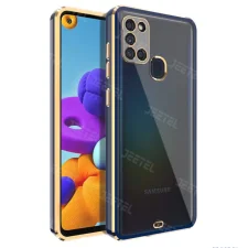 قاب اورجینال الکتروپلیتینگ Samsung Galaxy A21S مدل دور طلایی پشت شفاف