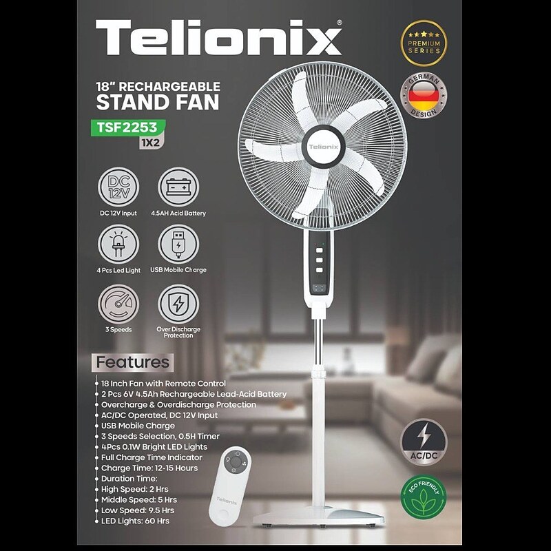 پنکه شارژی ایستاده تلیونیکس مدل TSF2253