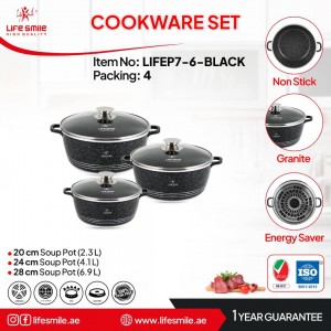 سرویس قابلمه  ۶ پارچ لایف اسمایل گرانیت سایز ۲۰_۲۴_۲۸ مدل Lifep7