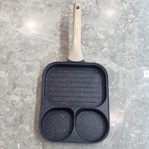 ماهیتابه 3 خانه گرد دسته دار طرح چوبی گرانیتی