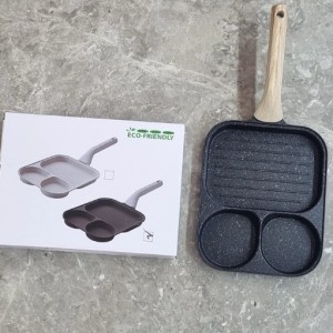 ماهیتابه 3 خانه گرد دسته دار طرح چوبی گرانیتی