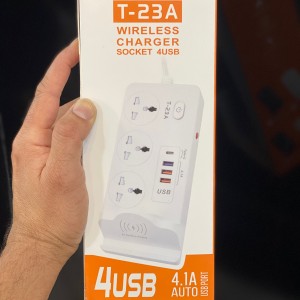 سه راهی برق با شارژر وایرلس مدل T-23A