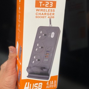 سه راهی برق با شارژر وایرلس مدل T-23A