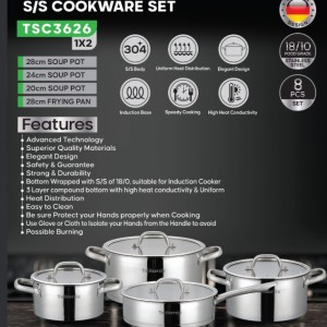 سرویس قابلمه استیل 8 پارچه تلیونیکس مدل TSC3626