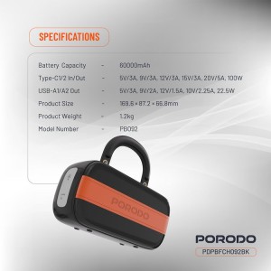 پاور بانک پرودو مدل Porodo Sway 60000mAh Power Bank with Built