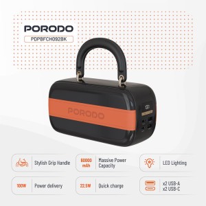 پاور بانک پرودو مدل Porodo Sway 60000mAh Power Bank with Built