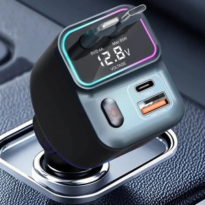 شارژر فندکی 65 وات پرودو مدل Porodo 65W Car Charger Dual Retractable Cable PDFWCH068BK