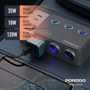 شارژر فندکی خودرو 120 وات پرودو مدل Porodo 120W Car Charger Lighter Socket PDFWCH070