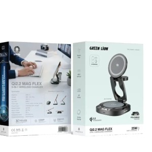 نگهدارنده موبایل قابل شاررژ مگ فلکس ۳ کاره گرین لاین مدل Qi2.2 Mag Flex