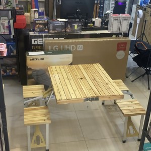 میز و صندلی تاشو الومینیومی چوبی بالکنی مدل Wooden