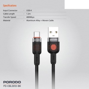 کابل شارژ پرودو USB-A to type-c مدل PD-CBL0012-BK