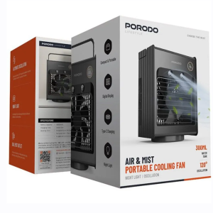 پنکه شارژی رومیزی مه پاش پرودو Porodo Air &amp; Mist Portable Cooling Fan PDLSMFAN