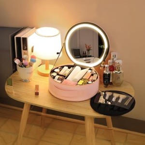 کیف میک اپ اینه دار گرین لاین صورتی Green Lion Makeup Organizer Pro