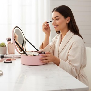 کیف میک اپ اینه دار گرین لاین صورتی Green Lion Makeup Organizer Pro