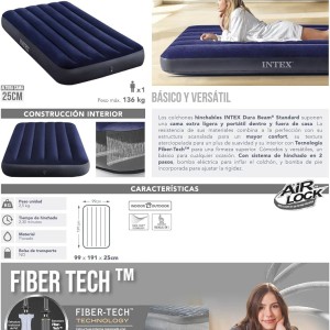 تشک بادی اینتکس یک نفره Intex Classic Downy Blue Dura Beam Airbed