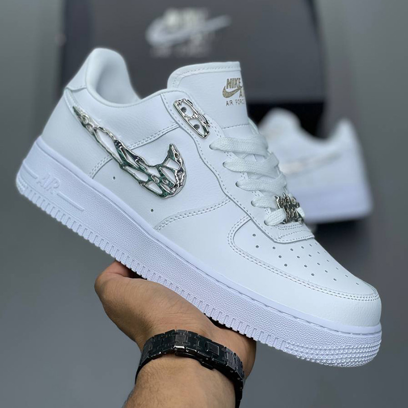 نایک ایرفورس وان لوگو نقره ای فلزی Nike Air Force 1 Low Liquid Metal Swoosh