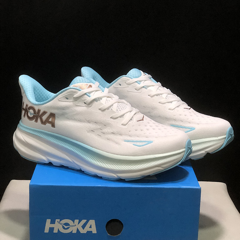 هوکا کلیفتون 9 سفید آبی روشن رزگلد Hoka Clifton 9 Frost Rose Gold