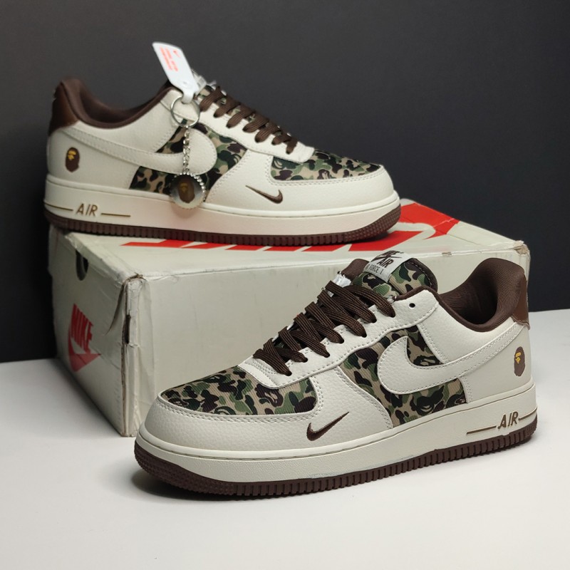 کفش نایک ایرفورس وان بیپ چریکی قهوه‌ای سبز Nike Air Force 1 Low Bape Camo