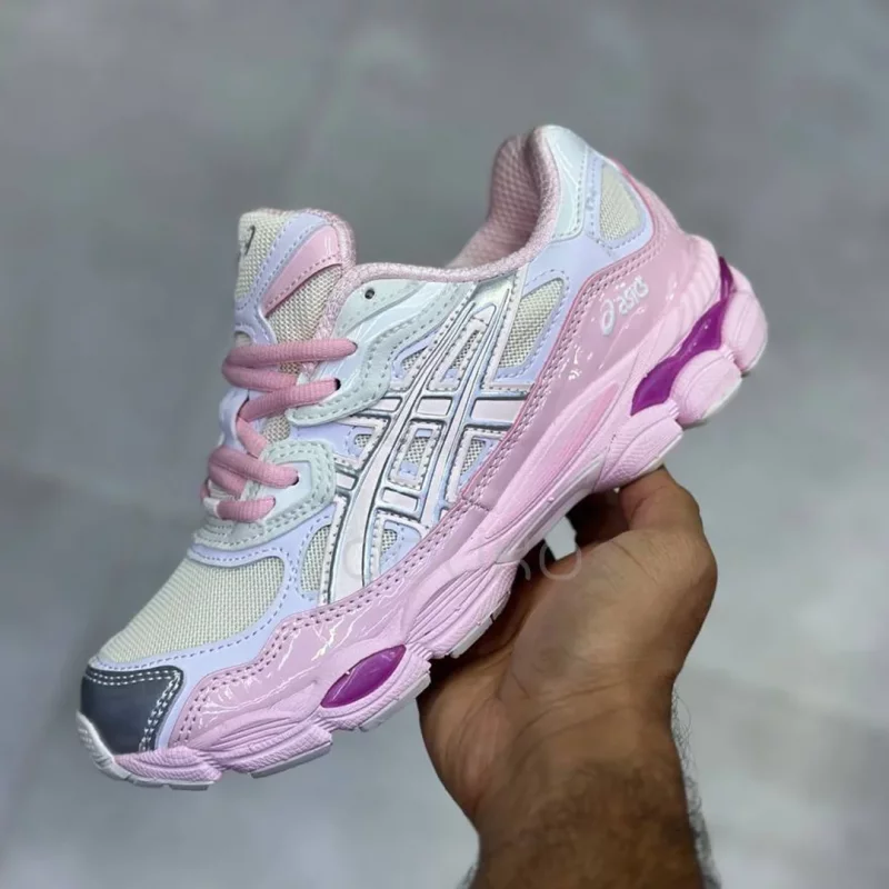 کفش اسیکس ژل ان وای سی کیکی یانگ ژانگ صورتی ASICS GEL-NYC Kicki Yang Zhang Pink Cream Pure Silver