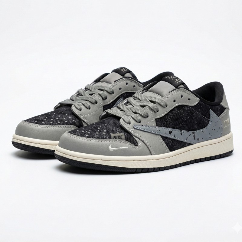 نایک ایر جردن وان لو دیور خاکستری Nike Air Jordan 1 Low Dior Grey Black