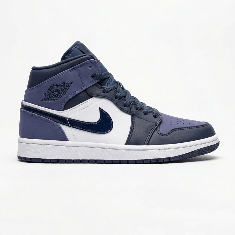 جردن وان سرمه‌ای سفید ساقدار Jordan 1 Mid Obsidian Sanded Purple 554724-445