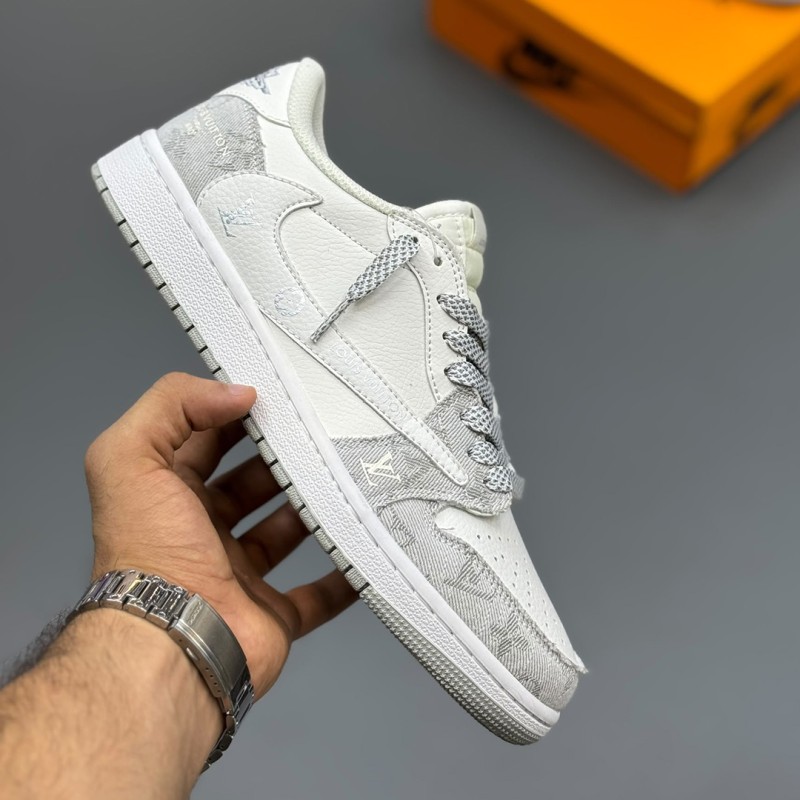 جردن وان لویی ویتون Air Jordan 1 Low Travis Scott Louis Vuitton Grey White Monogram