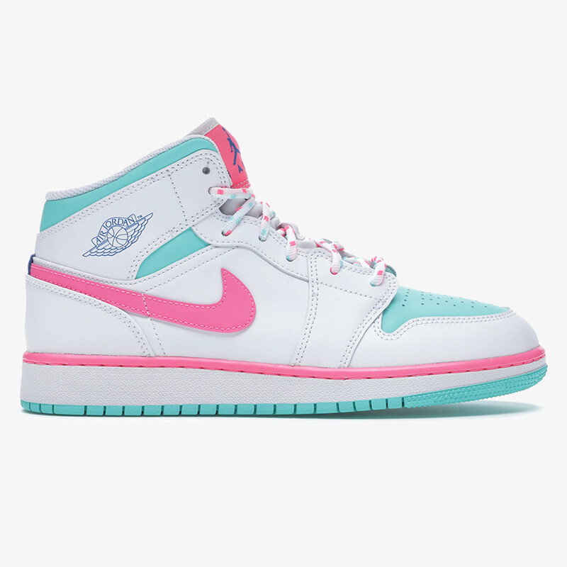 جردن وان سور Jordan 1 Mid White Pink Green Soar