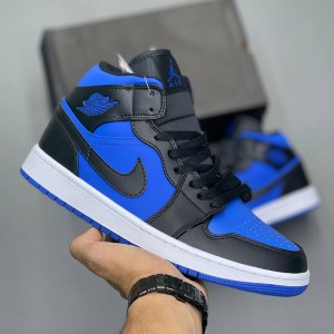 جردن وان مید مشکی آبی Jordan 1 Mid Black Royal Blue