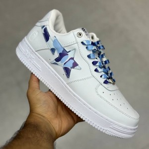 بتینگ ایپ بیپ استا سفید چریکی آبی A Bathing Ape Bape Sta Low White ABC Camo Blue