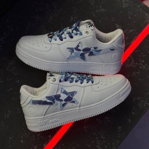 کفش بتینگ ایپ بیپ استا سفید چریکی آبی A Bathing Ape Bape Sta Low White ABC Camo Blue