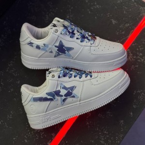 بتینگ ایپ بیپ استا سفید چریکی آبی A Bathing Ape Bape Sta Low White ABC Camo Blue