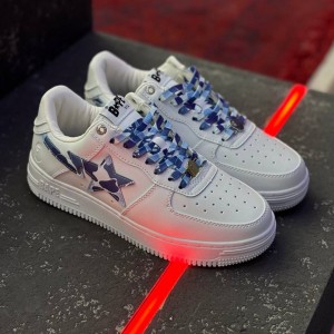 بتینگ ایپ بیپ استا سفید چریکی آبی A Bathing Ape Bape Sta Low White ABC Camo Blue
