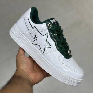 بتینگ ایپ بیپ استا چرم براق سفید سبز تیره A Bathing Ape Bape Sta Patent Leather White Green