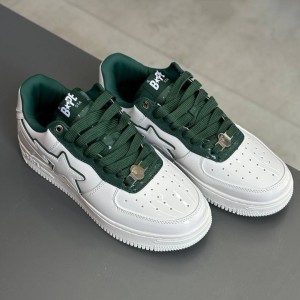 کفش بتینگ ایپ بیپ استا چرم براق سفید سبز تیره A Bathing Ape Bape Sta Patent Leather White Green