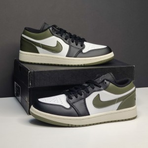 کفش نایک ایر جردن وان لو مشکی سفید زیتونی Jordan 1 Low Black Toe Medium Olive